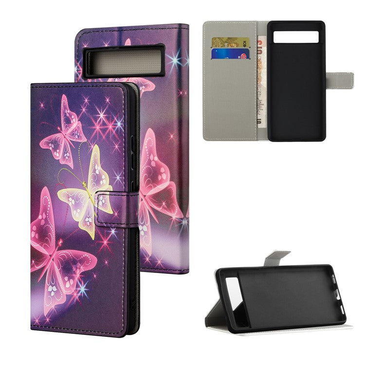 For Google Pixel 7a Pattern Printing PU Leather Wallet Cover Stand Magnetic Closure Protective Phone Case - Sparkle Butterflies