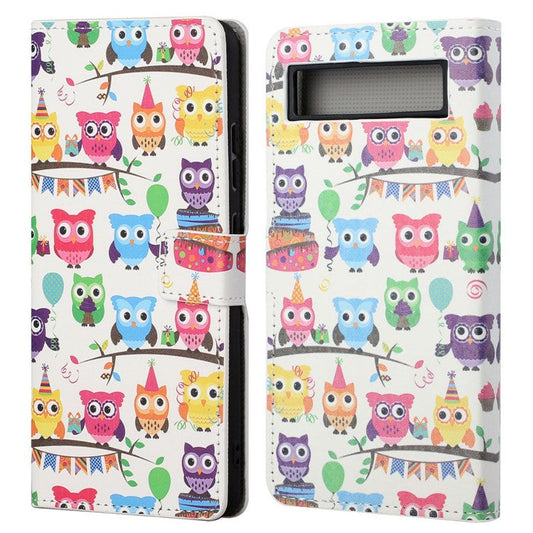 For Google Pixel 7a Pattern Printing PU Leather Wallet Cover Stand Magnetic Closure Protective Phone Case - Owls Sticker