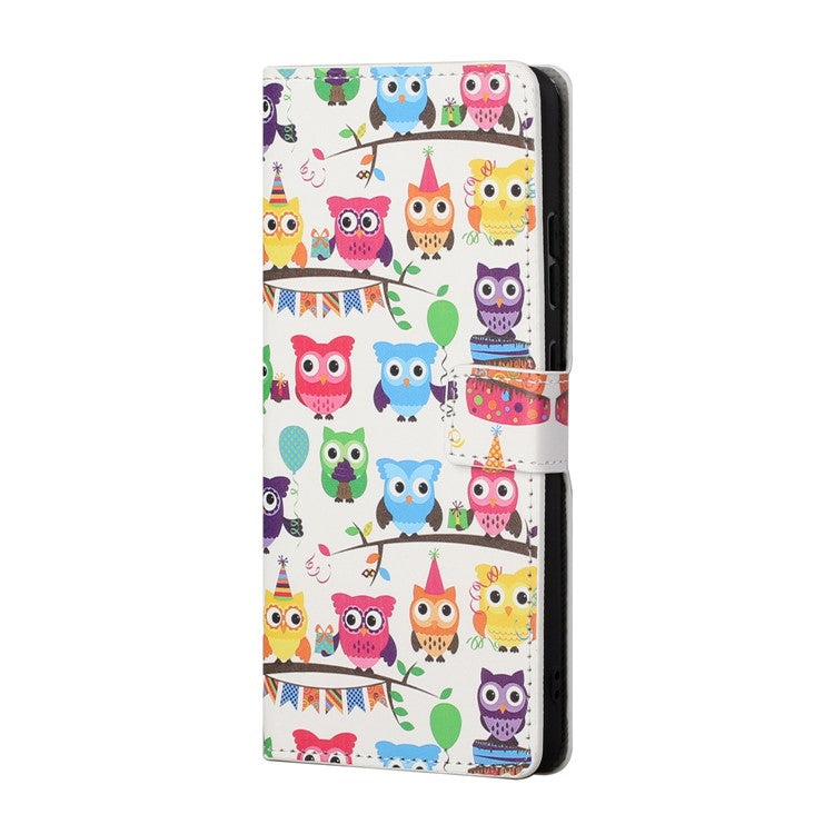 For Google Pixel 7a Pattern Printing PU Leather Wallet Cover Stand Magnetic Closure Protective Phone Case - Owls Sticker