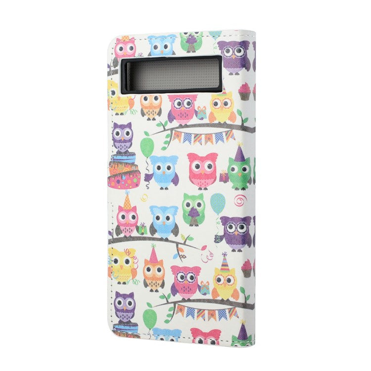 For Google Pixel 7a Pattern Printing PU Leather Wallet Cover Stand Magnetic Closure Protective Phone Case - Owls Sticker