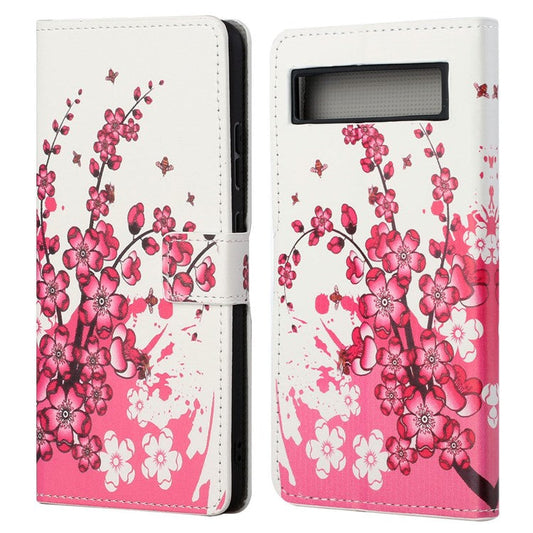 For Google Pixel 7a Pattern Printing PU Leather Wallet Cover Stand Magnetic Closure Protective Phone Case - Plum Blossom