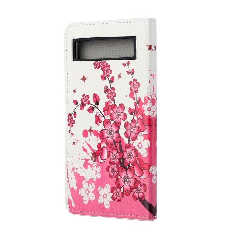 For Google Pixel 7a Pattern Printing PU Leather Wallet Cover Stand Magnetic Closure Protective Phone Case - Plum Blossom