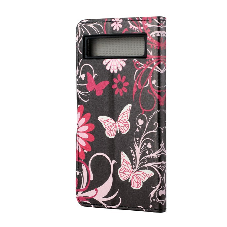 For Google Pixel 7a Pattern Printing PU Leather Wallet Cover Stand Magnetic Closure Protective Phone Case - Black  /  Butterflies
