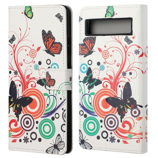 For Google Pixel 7a Pattern Printing PU Leather Wallet Cover Stand Magnetic Closure Protective Phone Case - White  /  Butterflies