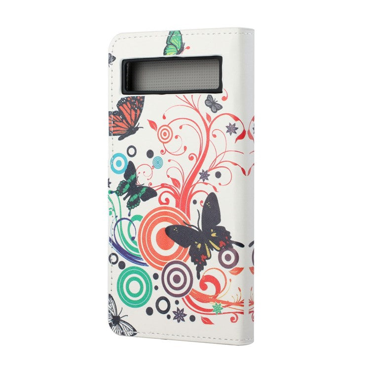 For Google Pixel 7a Pattern Printing PU Leather Wallet Cover Stand Magnetic Closure Protective Phone Case - White  /  Butterflies