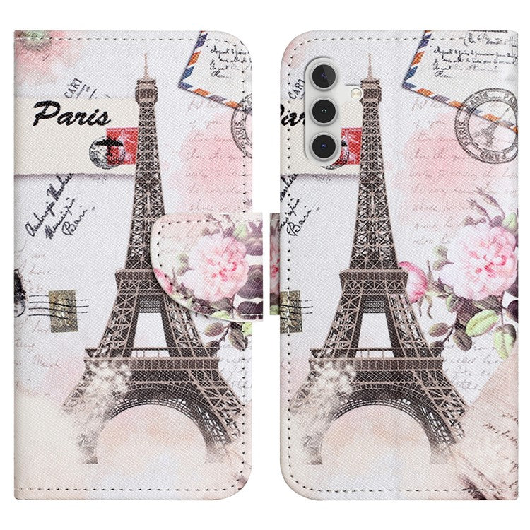 For Samsung Galaxy A34 5G Pattern Printing PU Leather Flip Folio Case Cross Texture Shockproof TPU Inner Shell Wallet Stand Phone Cover - Tower