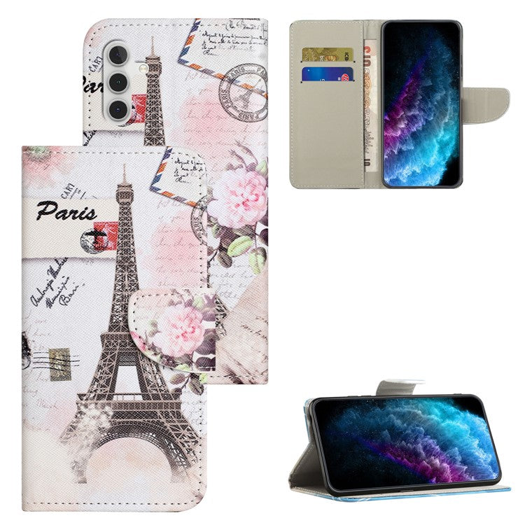 For Samsung Galaxy A34 5G Pattern Printing PU Leather Flip Folio Case Cross Texture Shockproof TPU Inner Shell Wallet Stand Phone Cover - Tower