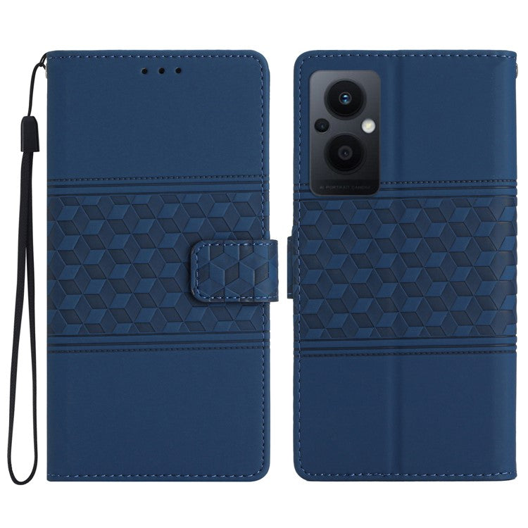 PU Leather Retro Imprinted Pattern Phone Cover for Oppo Reno8 Lite 5G / Reno7 Z 5G, Flip Wallet Stand Shockproof Phone Case with Strap - Blue