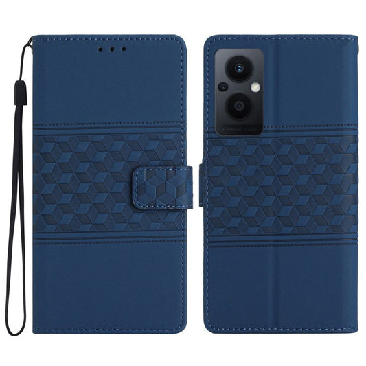 PU Leather Retro Imprinted Pattern Phone Cover for Oppo Reno8 Lite 5G / Reno7 Z 5G, Flip Wallet Stand Shockproof Phone Case with Strap - Blue