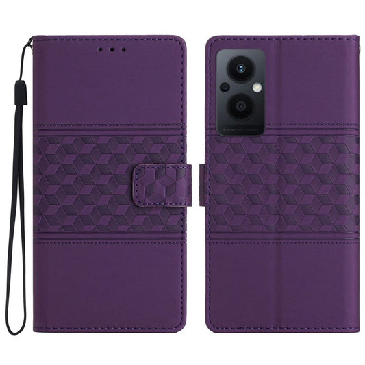 PU Leather Retro Imprinted Pattern Phone Cover for Oppo Reno8 Lite 5G / Reno7 Z 5G, Flip Wallet Stand Shockproof Phone Case with Strap - Purple