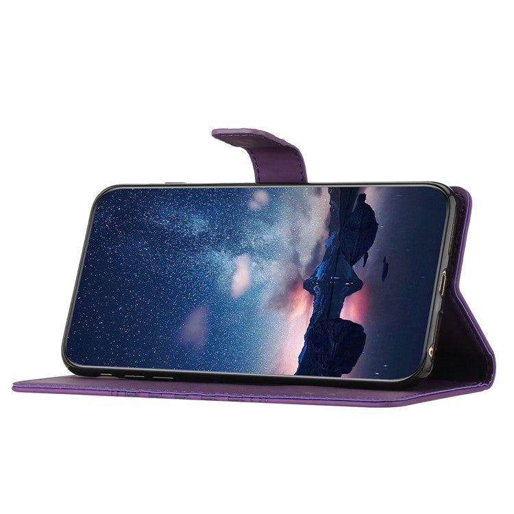 PU Leather Retro Imprinted Pattern Phone Cover for Oppo Reno8 Lite 5G / Reno7 Z 5G, Flip Wallet Stand Shockproof Phone Case with Strap - Purple