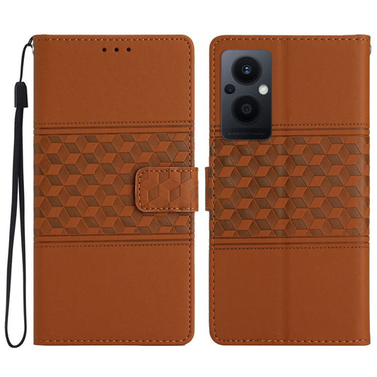 PU Leather Retro Imprinted Pattern Phone Cover for Oppo Reno8 Lite 5G / Reno7 Z 5G, Flip Wallet Stand Shockproof Phone Case with Strap - Brown