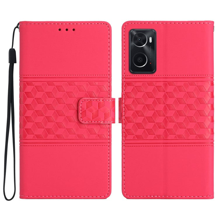Shockproof Phone Cover for Oppo A76 / A36 / A96 4G, Skin-touch Feeling Wallet Stand Retro Imprinted Pattern Flip Leather Phone Case - Rose