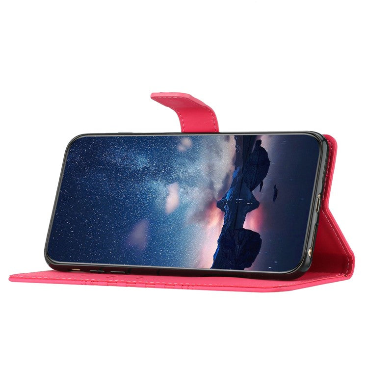 Retro Imprinted Pattern Stand Phone Case for Oppo A17 4G / A17k 4G , Wallet Skin-touch Feeling Leather Phone Cover - Rose
