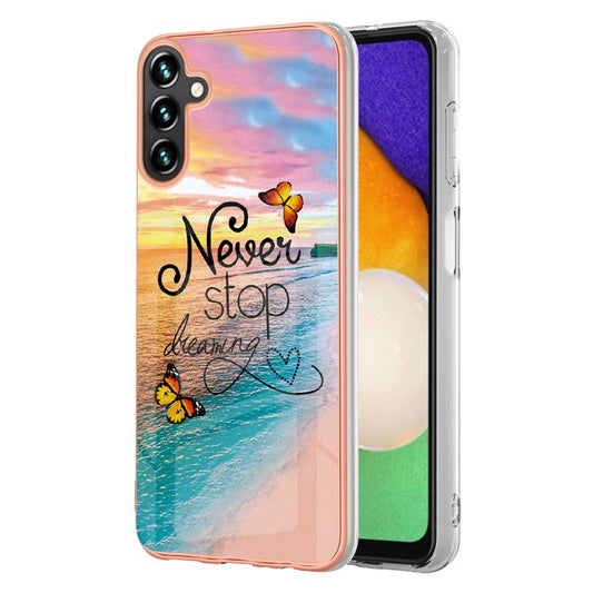 YB IMD Series-1 for Samsung Galaxy A14 5G / A14 4G Marble Floral Pattern IMD IML TPU Phone Case Back Cover - Never Stop Dreaming