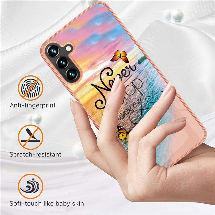 YB IMD Series-1 for Samsung Galaxy A14 5G / A14 4G Marble Floral Pattern IMD IML TPU Phone Case Back Cover - Never Stop Dreaming