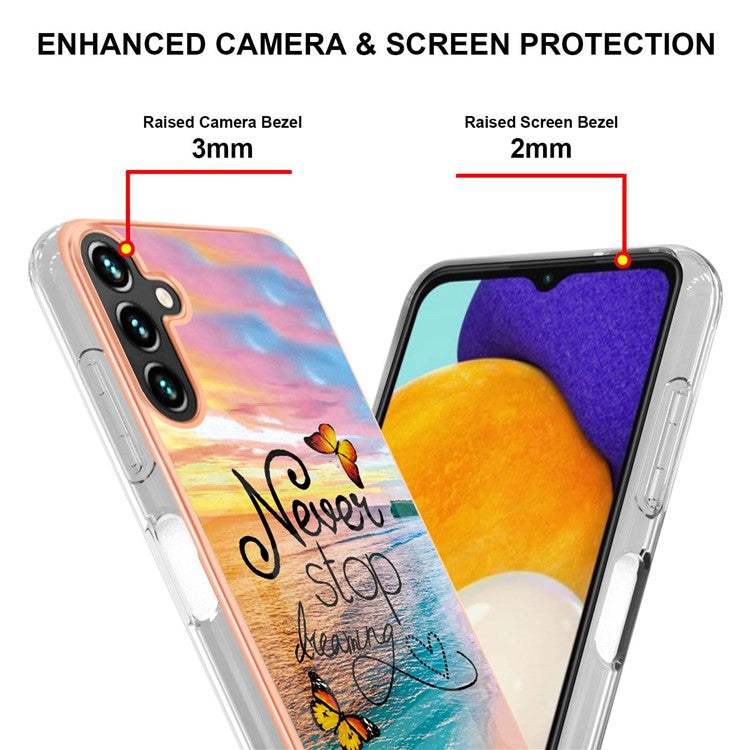 YB IMD Series-1 for Samsung Galaxy A14 5G / A14 4G Marble Floral Pattern IMD IML TPU Phone Case Back Cover - Never Stop Dreaming
