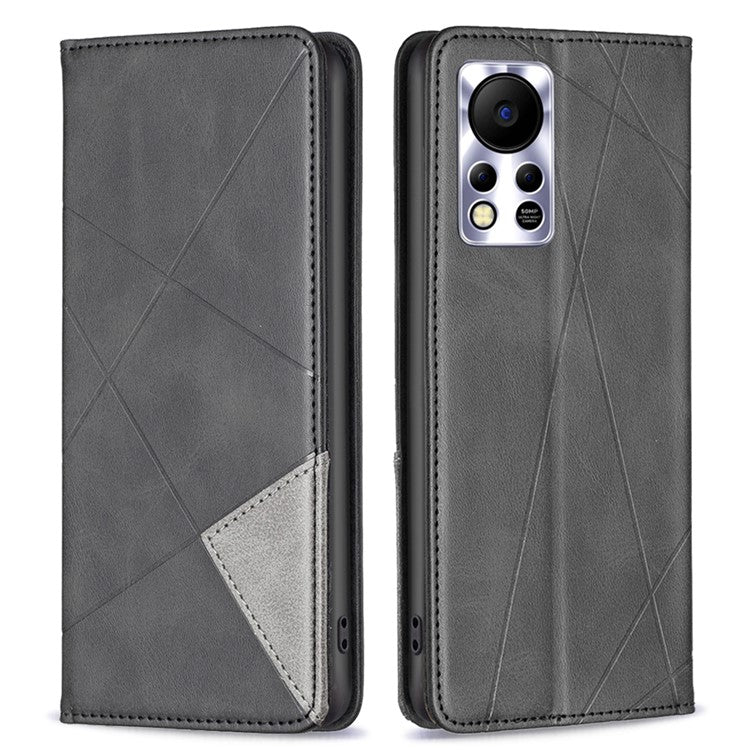 Phone Case For Infinix Hot 11s NFC 4G PU Leather Imprinted Rhombus-Like Card Slot Stand Flip Phone Cover - Black