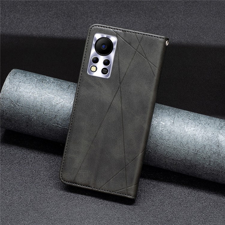 Phone Case For Infinix Hot 11s NFC 4G PU Leather Imprinted Rhombus-Like Card Slot Stand Flip Phone Cover - Black