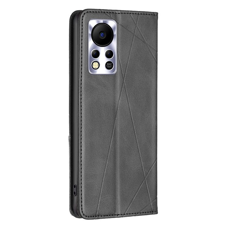 Phone Case For Infinix Hot 11s NFC 4G PU Leather Imprinted Rhombus-Like Card Slot Stand Flip Phone Cover - Black