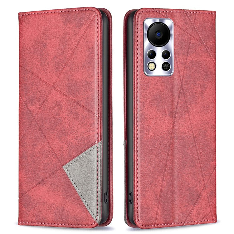Phone Case For Infinix Hot 11s NFC 4G PU Leather Imprinted Rhombus-Like Card Slot Stand Flip Phone Cover - Red