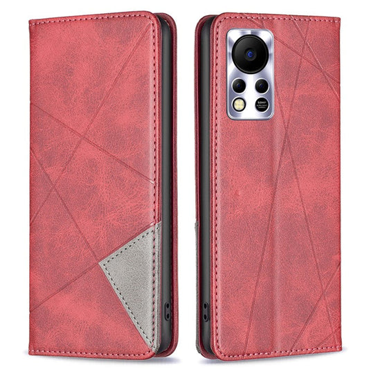 Phone Case For Infinix Hot 11s NFC 4G PU Leather Imprinted Rhombus-Like Card Slot Stand Flip Phone Cover - Red