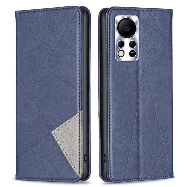 Phone Case For Infinix Hot 11s NFC 4G PU Leather Imprinted Rhombus-Like Card Slot Stand Flip Phone Cover - Blue