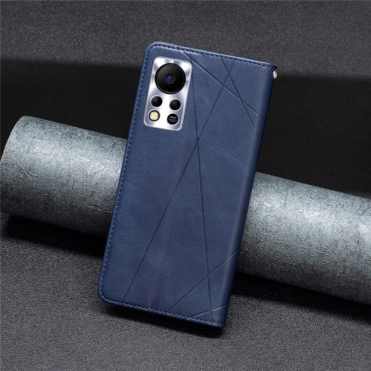 Phone Case For Infinix Hot 11s NFC 4G PU Leather Imprinted Rhombus-Like Card Slot Stand Flip Phone Cover - Blue