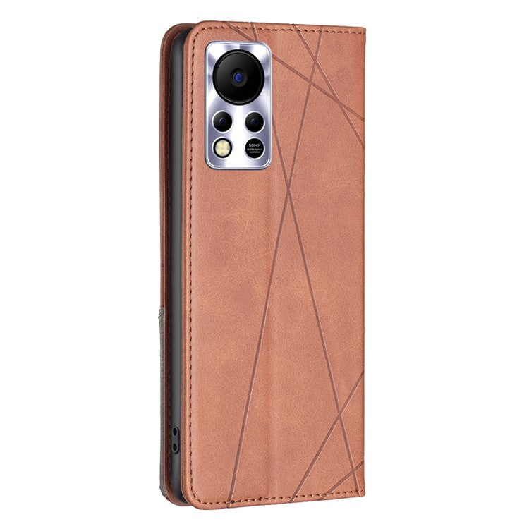 Phone Case For Infinix Hot 11s NFC 4G PU Leather Imprinted Rhombus-Like Card Slot Stand Flip Phone Cover - Brown