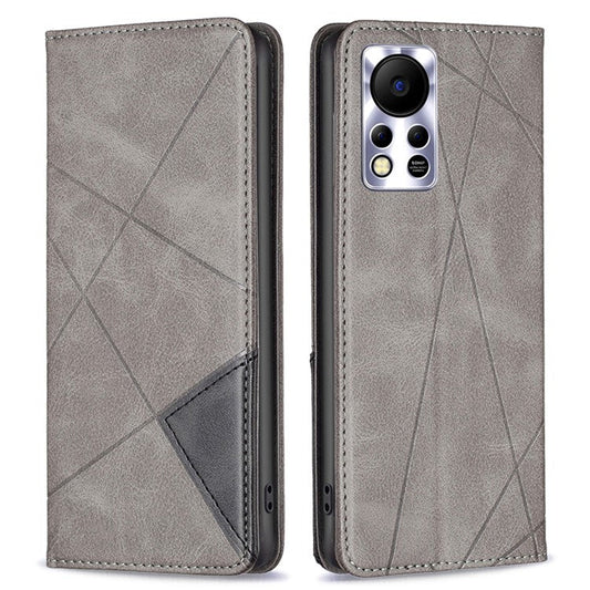 Phone Case For Infinix Hot 11s NFC 4G PU Leather Imprinted Rhombus-Like Card Slot Stand Flip Phone Cover - Grey