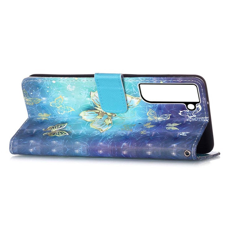 For Samsung Galaxy S23 YB Pattern Printing Leather Series-2 PU Leather 3D Pattern Printing Phone Case Wallet Stand Folio Flip Cover - Golden Butterflies