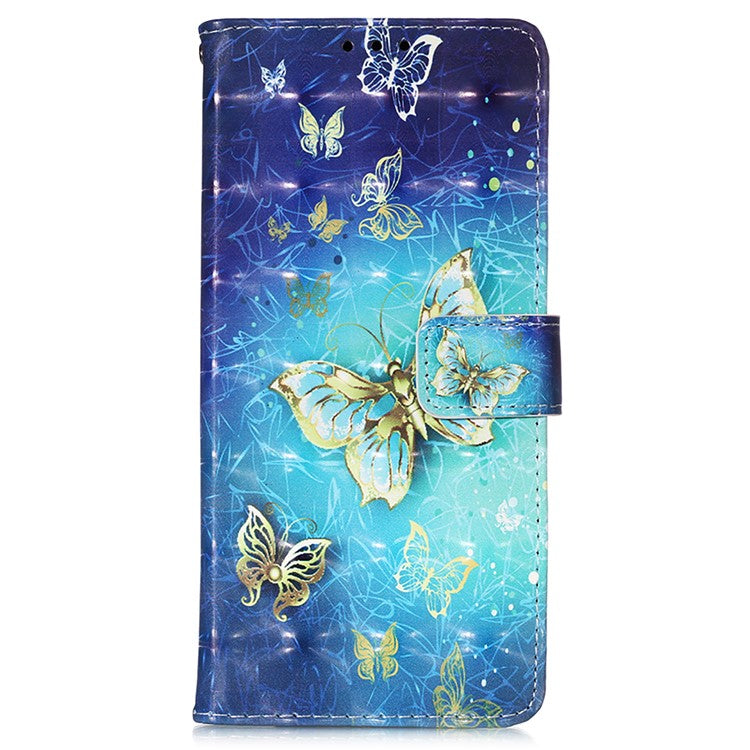 For Samsung Galaxy S23 YB Pattern Printing Leather Series-2 PU Leather 3D Pattern Printing Phone Case Wallet Stand Folio Flip Cover - Golden Butterflies