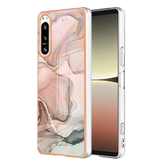 2.0mm Marble Pattern IMD Phone Case for Sony Xperia 5 IV 5G Shockproof TPU Case YB IMD Series-16 Style E Electroplating Back Cover - Pink