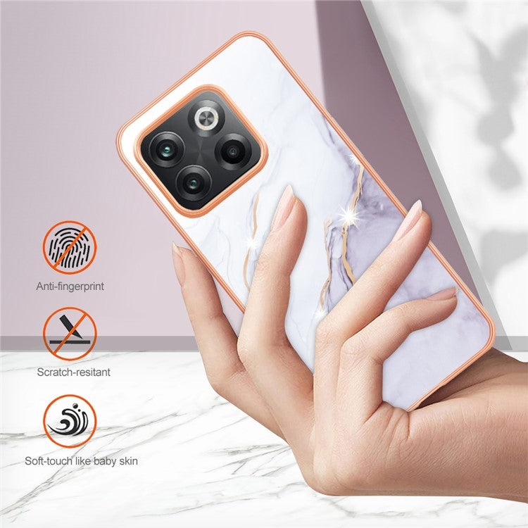For OnePlus 10T 5G / Ace Pro 5G YB IMD Series-2 Marble Pattern Phone Case Electroplating Frame Soft TPU IMD Anti-Fingerprint Cover - White 006