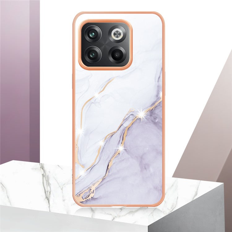 For OnePlus 10T 5G / Ace Pro 5G YB IMD Series-2 Marble Pattern Phone Case Electroplating Frame Soft TPU IMD Anti-Fingerprint Cover - White 006