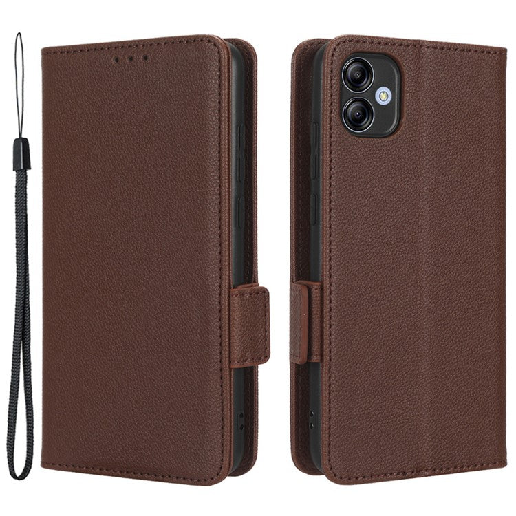 For Samsung Galaxy A04e 4G / F04 4G / M04 4G PU Leather Wallet Phone Case Dual Magnetic Clasp Litchi Texture Shockproof Flip Stand Cover - Brown