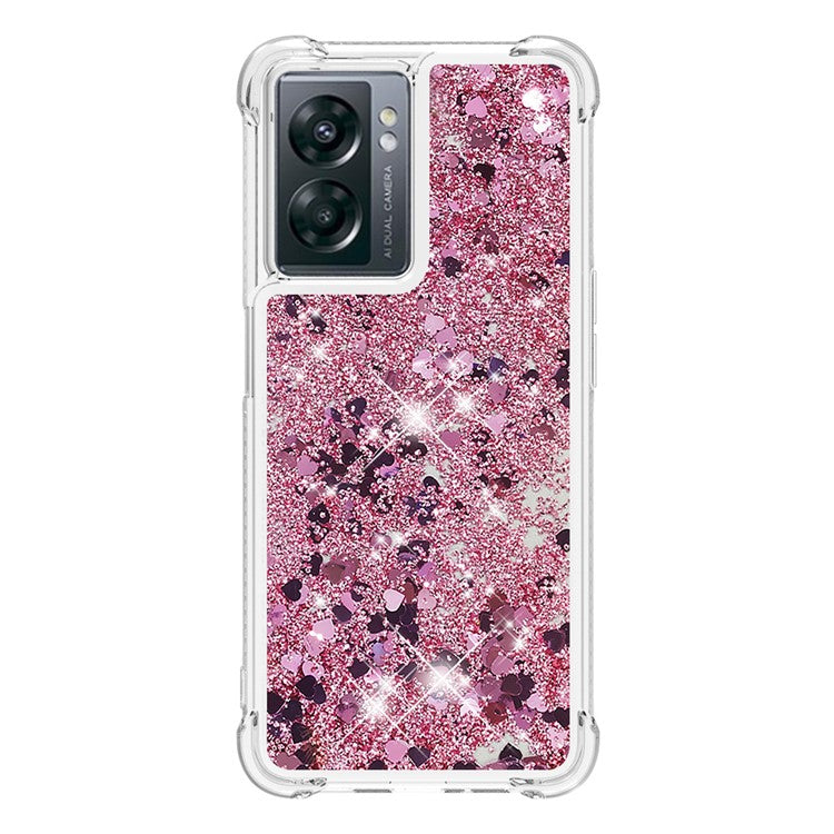 YB Quicksand Series-1 for OnePlus Nord N300 5G / Oppo A57 (2022) 5G / A77 5G / Realme Q5i / Narzo 50 5G / V23 5G Floating Glitter Quicksand Phone Case Soft TPU Cover - Rose Gold  /  Hearts