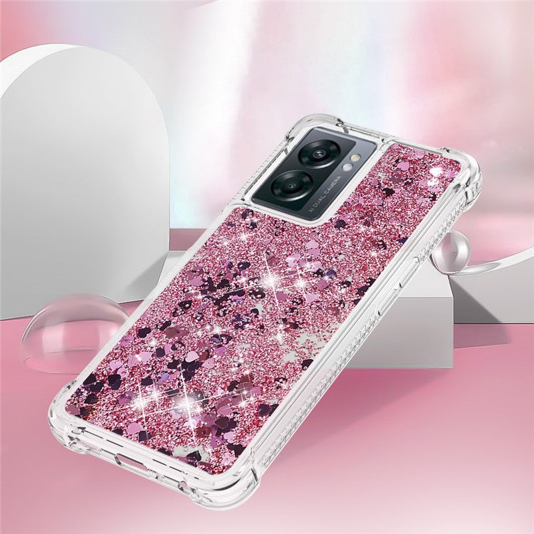 YB Quicksand Series-1 for OnePlus Nord N300 5G / Oppo A57 (2022) 5G / A77 5G / Realme Q5i / Narzo 50 5G / V23 5G Floating Glitter Quicksand Phone Case Soft TPU Cover - Rose Gold  /  Hearts