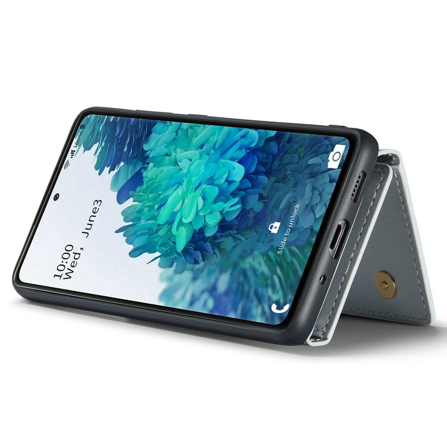 DG.MING M3 Series For Samsung Galaxy S20 FE 4G / 5G / S20 FE 2022 / S20 Lite 2-in-1 Glittery PU Leather Coated PC+TPU Back Case Kickstand Design Magnetic Detachable Zipper Wallet Phone Cover - Silver