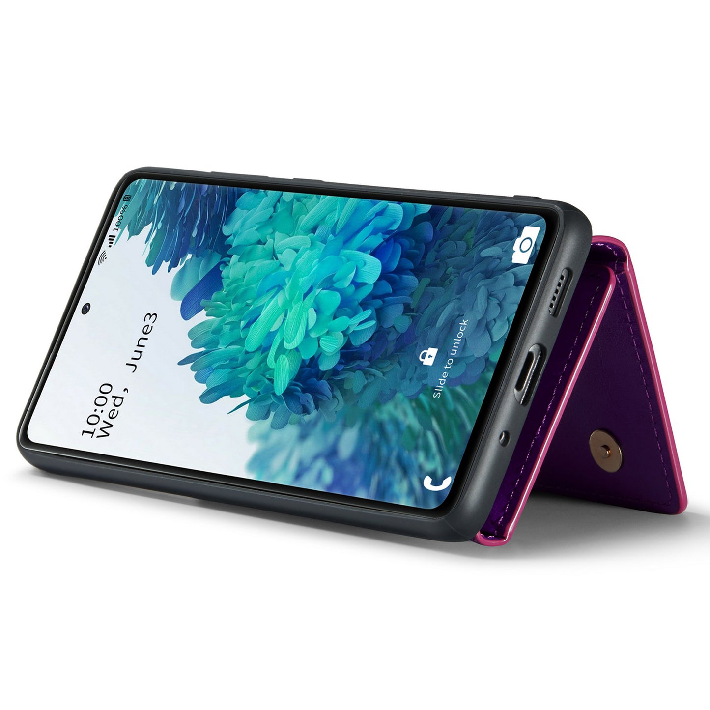 DG.MING M3 Series For Samsung Galaxy S20 FE 4G / 5G / S20 FE 2022 / S20 Lite 2-in-1 Glittery PU Leather Coated PC+TPU Back Case Kickstand Design Magnetic Detachable Zipper Wallet Phone Cover - Dark Purple