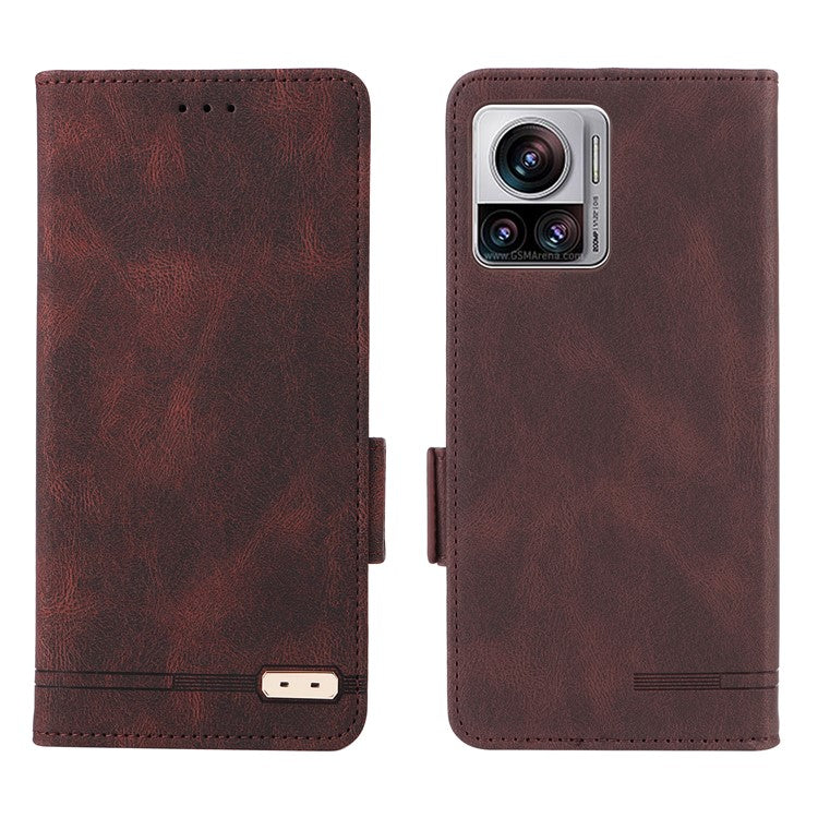 For Motorola Edge 30 Ultra 5G / Moto X30 Pro 5G PU Leather Anti-drop Case Hardware Decor Magnetic Wallet Stand Phone Cover - Coffee