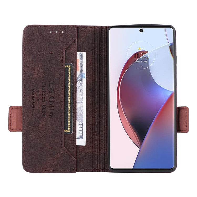 For Motorola Edge 30 Ultra 5G / Moto X30 Pro 5G PU Leather Anti-drop Case Hardware Decor Magnetic Wallet Stand Phone Cover - Coffee