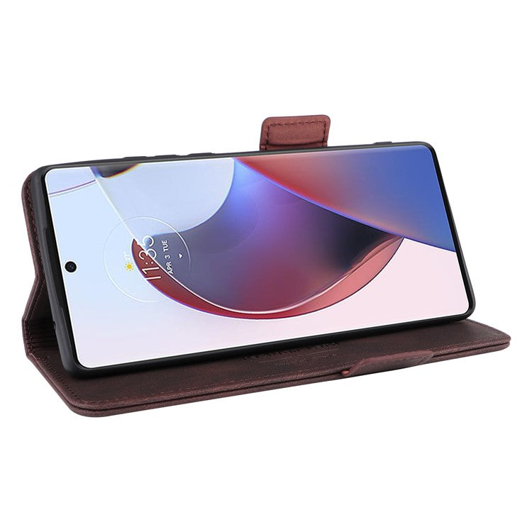 For Motorola Edge 30 Ultra 5G / Moto X30 Pro 5G PU Leather Anti-drop Case Hardware Decor Magnetic Wallet Stand Phone Cover - Coffee