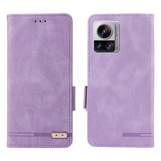 For Motorola Edge 30 Ultra 5G / Moto X30 Pro 5G PU Leather Anti-drop Case Hardware Decor Magnetic Wallet Stand Phone Cover - Purple