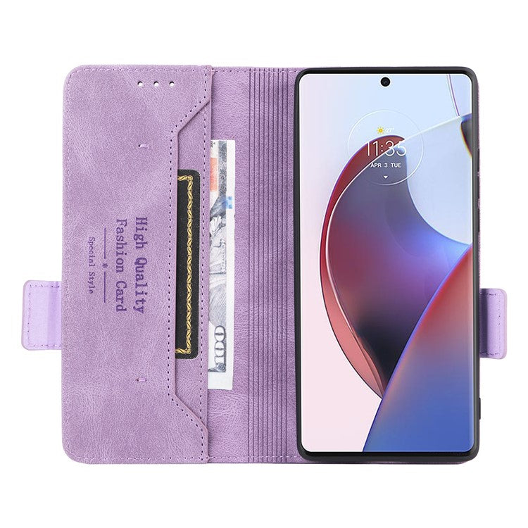 For Motorola Edge 30 Ultra 5G / Moto X30 Pro 5G PU Leather Anti-drop Case Hardware Decor Magnetic Wallet Stand Phone Cover - Purple