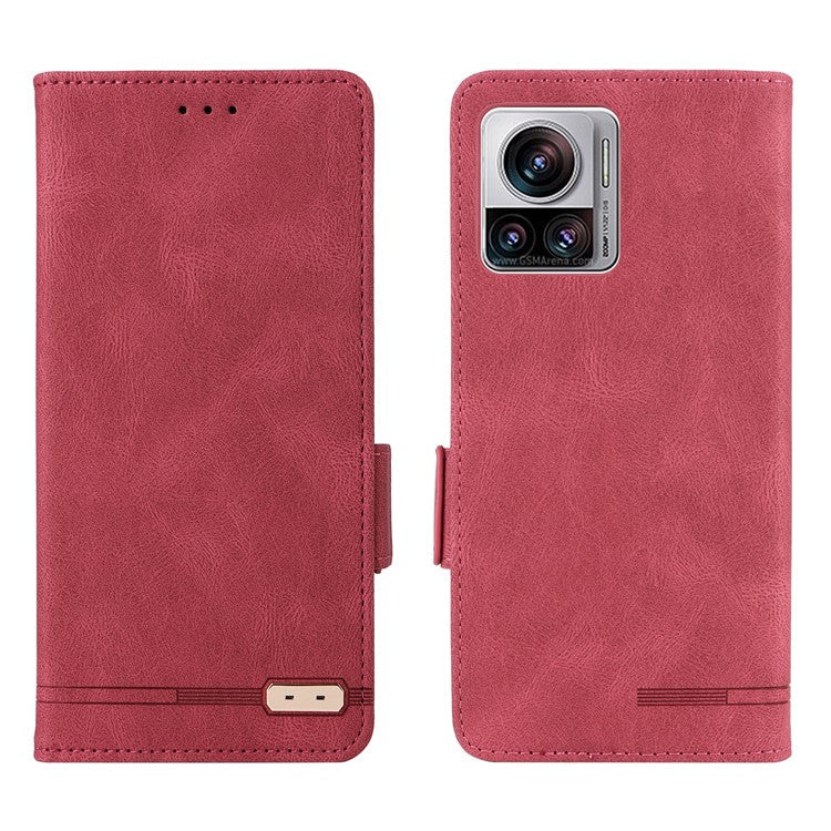 For Motorola Edge 30 Ultra 5G / Moto X30 Pro 5G PU Leather Anti-drop Case Hardware Decor Magnetic Wallet Stand Phone Cover - Rose