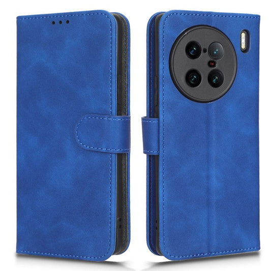For vivo X90 Pro+ 5G Cell Phone Cover Skin-touch Feeling Wallet Stand Flip Anti-scratch PU Leather+TPU Phone Case - Blue