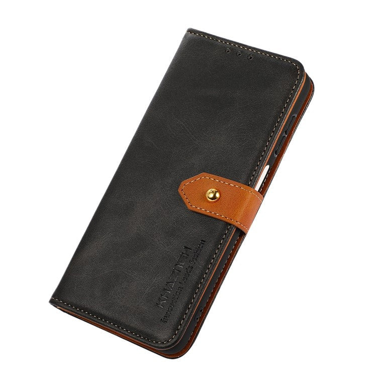 KHAZNEH Wallet Phone Case for Oppo Reno9 Pro+ 5G Cowhide Texture PU Leather Gold Buckle Shockproof Phone Cover with Stand - Black
