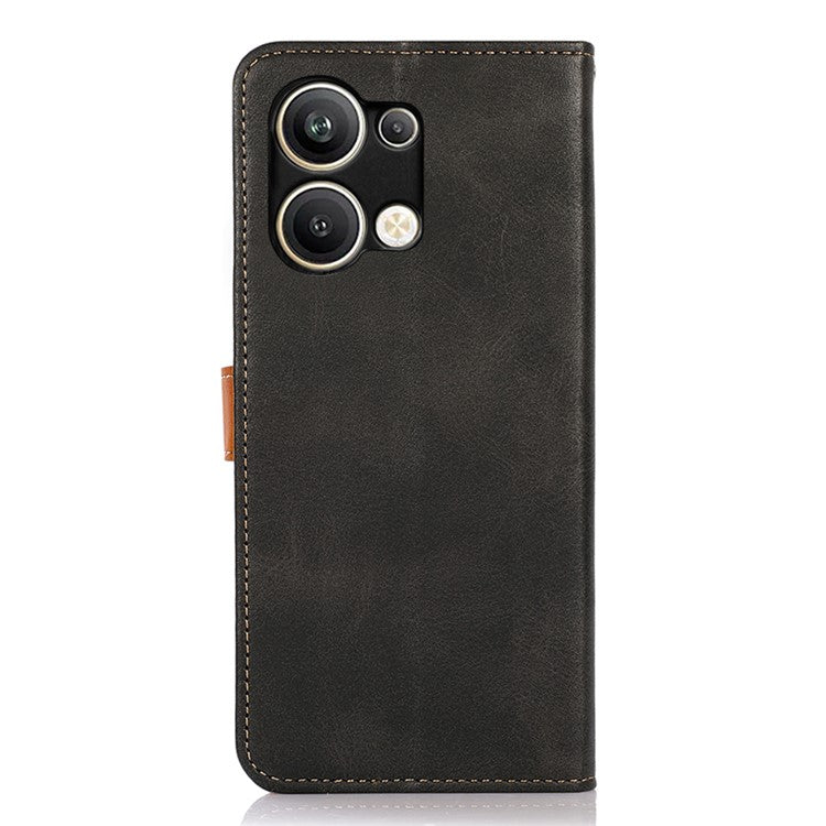 KHAZNEH Wallet Phone Case for Oppo Reno9 Pro+ 5G Cowhide Texture PU Leather Gold Buckle Shockproof Phone Cover with Stand - Black