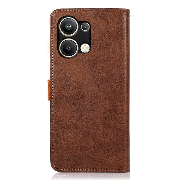 KHAZNEH Wallet Phone Case for Oppo Reno9 Pro+ 5G Cowhide Texture PU Leather Gold Buckle Shockproof Phone Cover with Stand - Brown